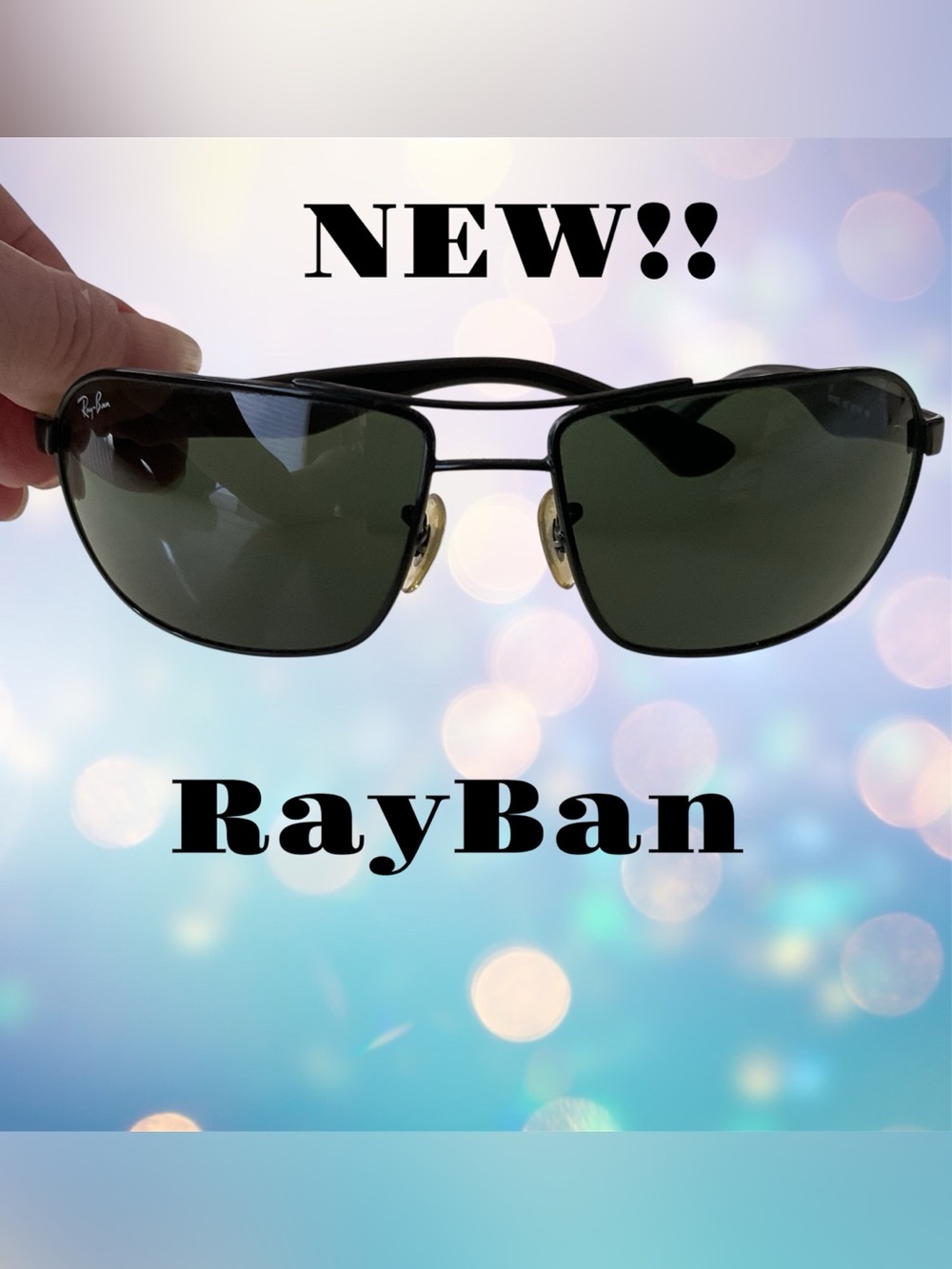 Ray-Ban Men’s Black Frame Sunglasses with Green Lenses